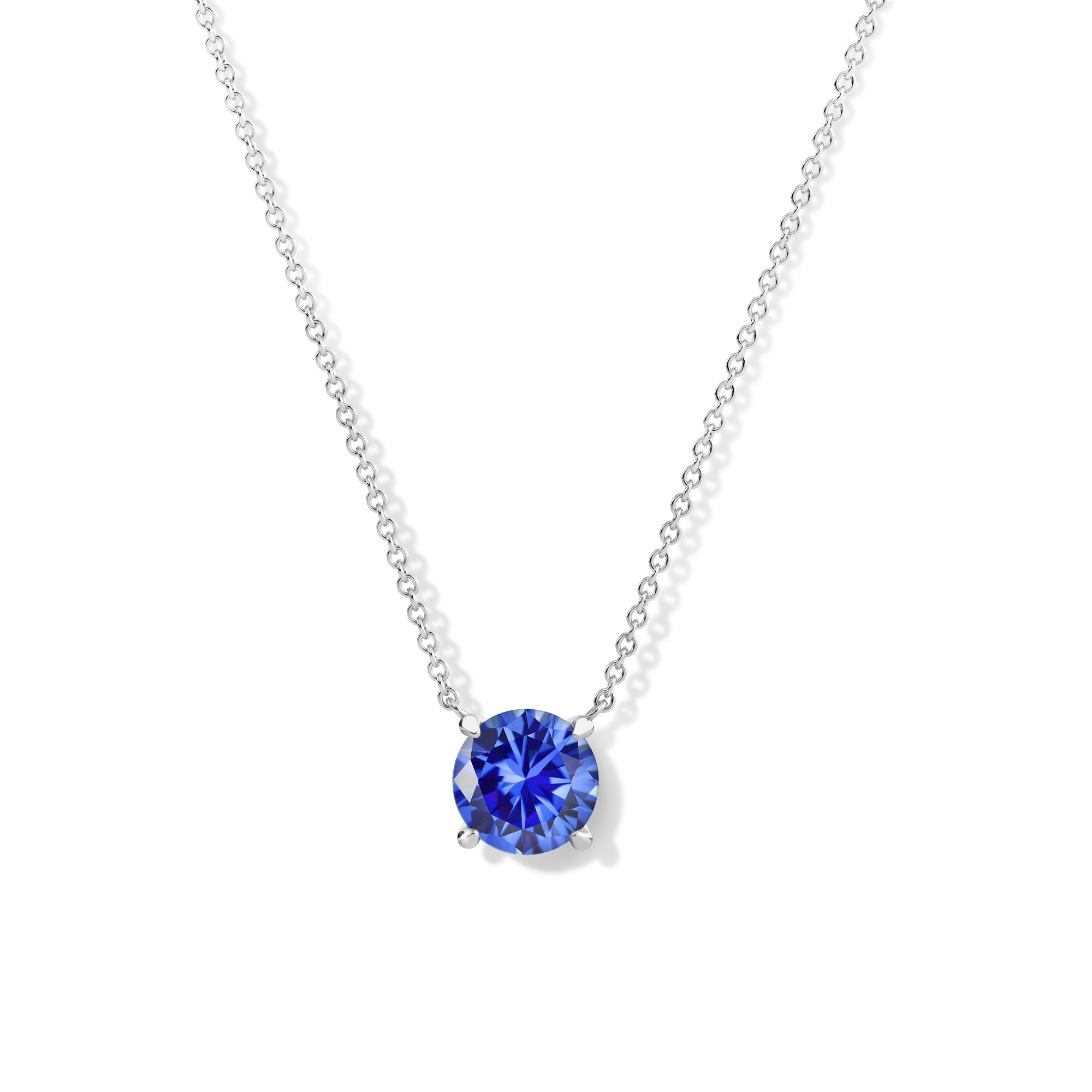 Regal Blue Sapphire and Diamond Necklace, 14K White Gold