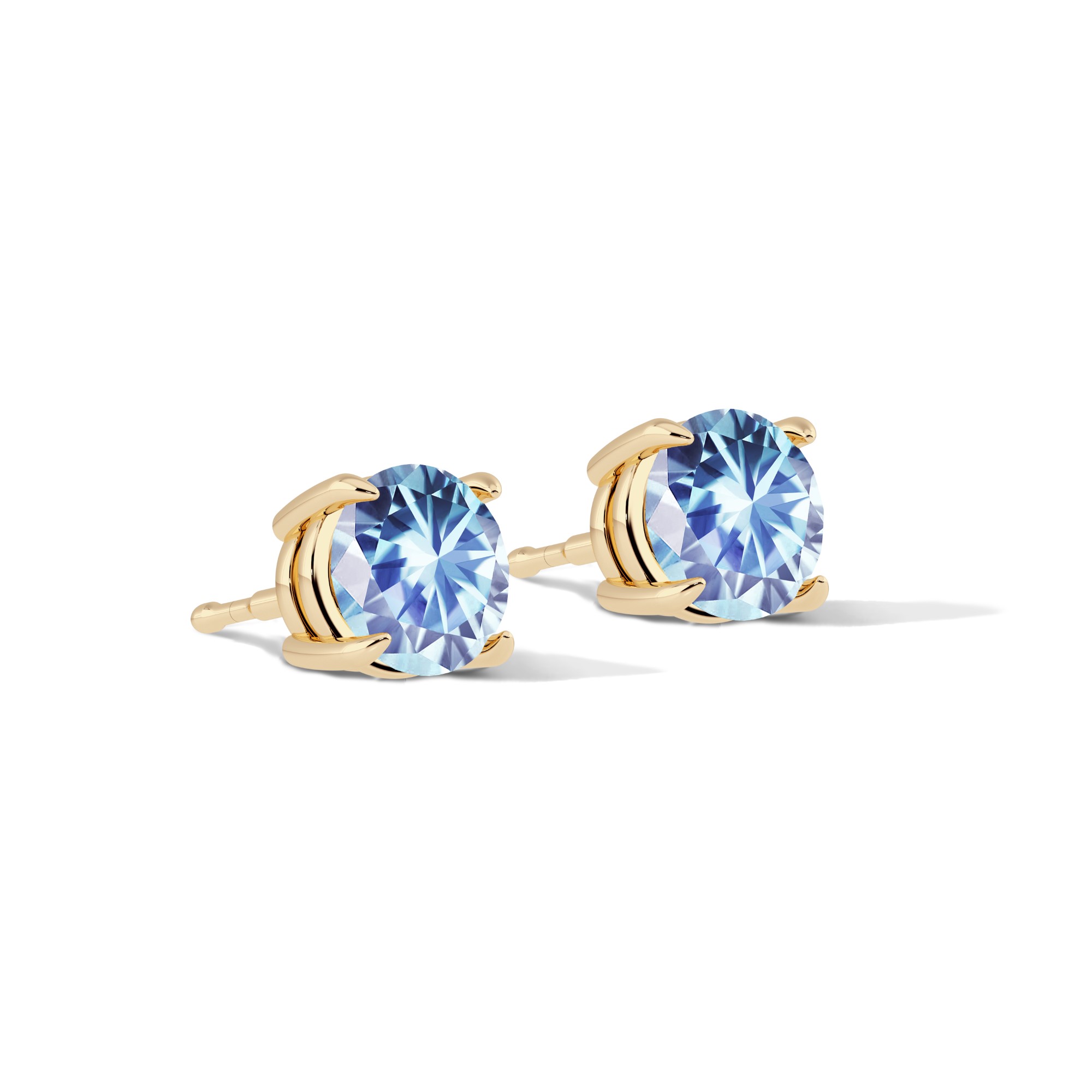 Round Cut Claw Prong Stud Earrings, Sky Blue