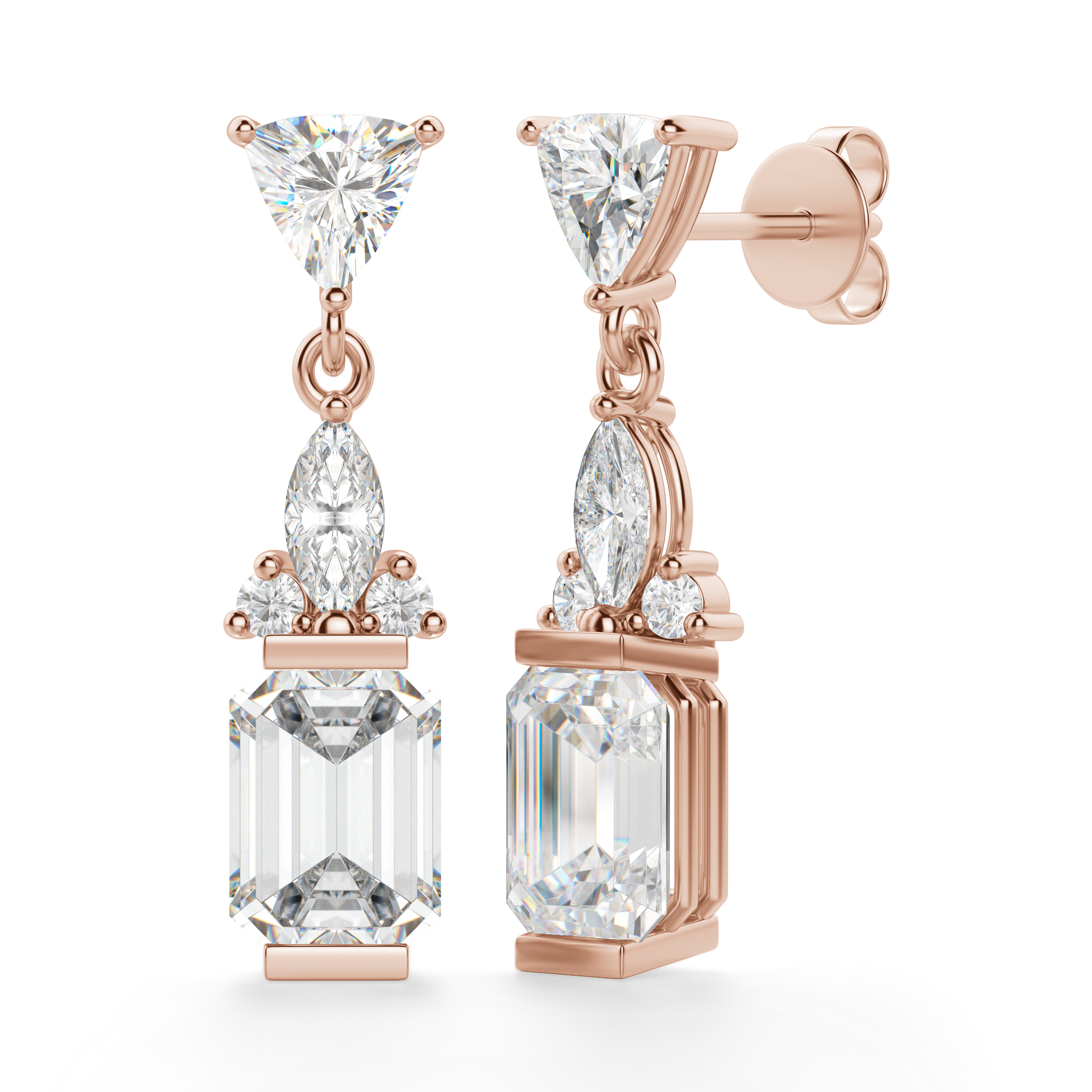 Eau de Rose Cut Diamond Iris Double Drop Earrings - Backs White Gold / Pair