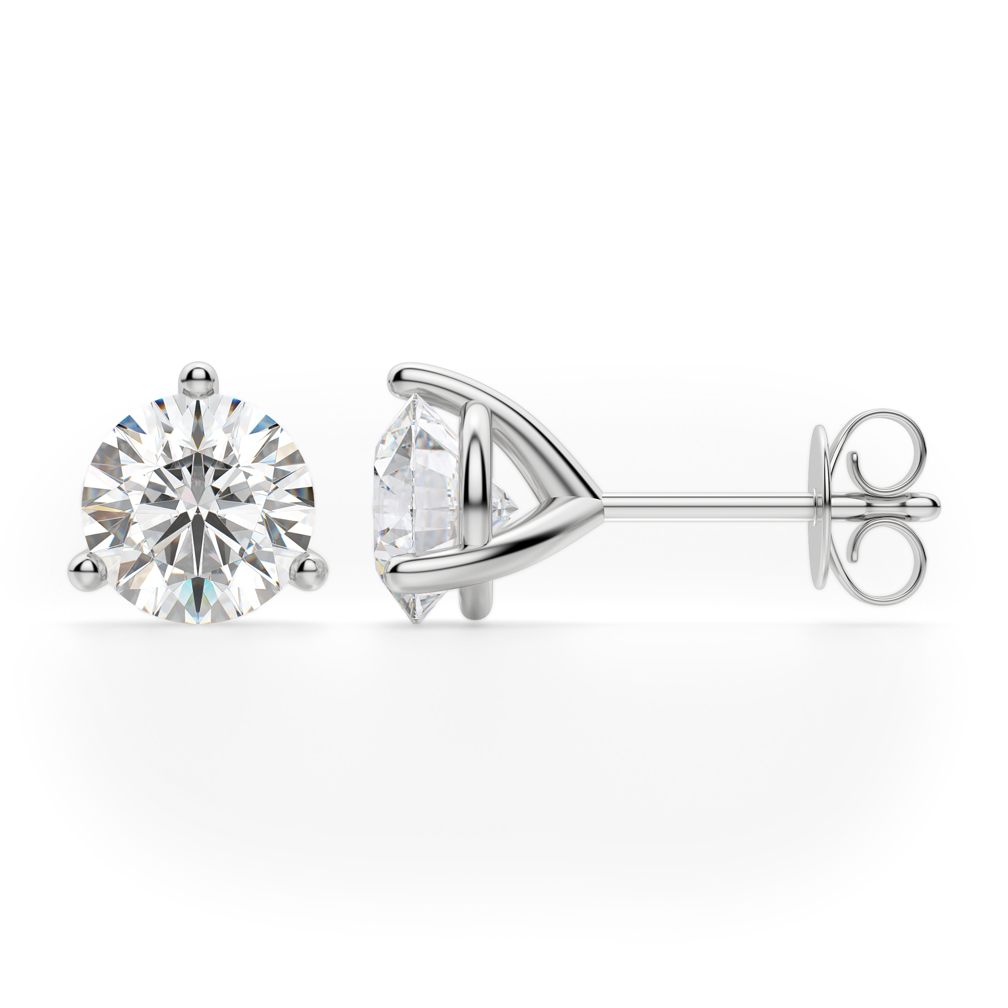 Round Brilliant Cut Stud Earrings, Screw Back, Basket Set 1½ Ct. Tw. Dew | 14K White Gold by Diamond Nexus