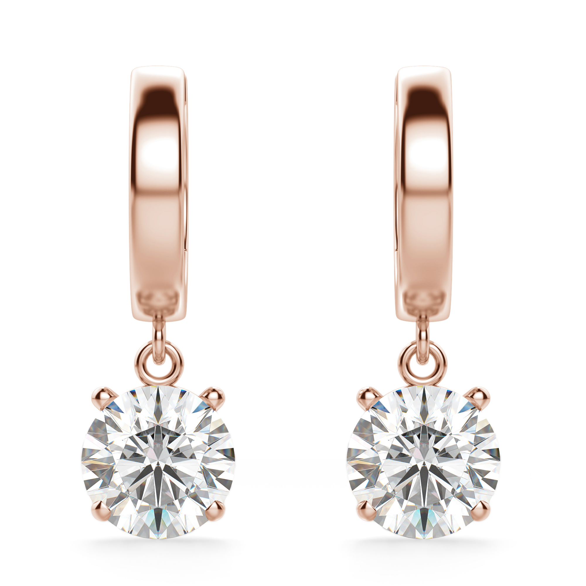 Bezel Set Diamond Solitaire Drop Earrings 18K Rose Gold