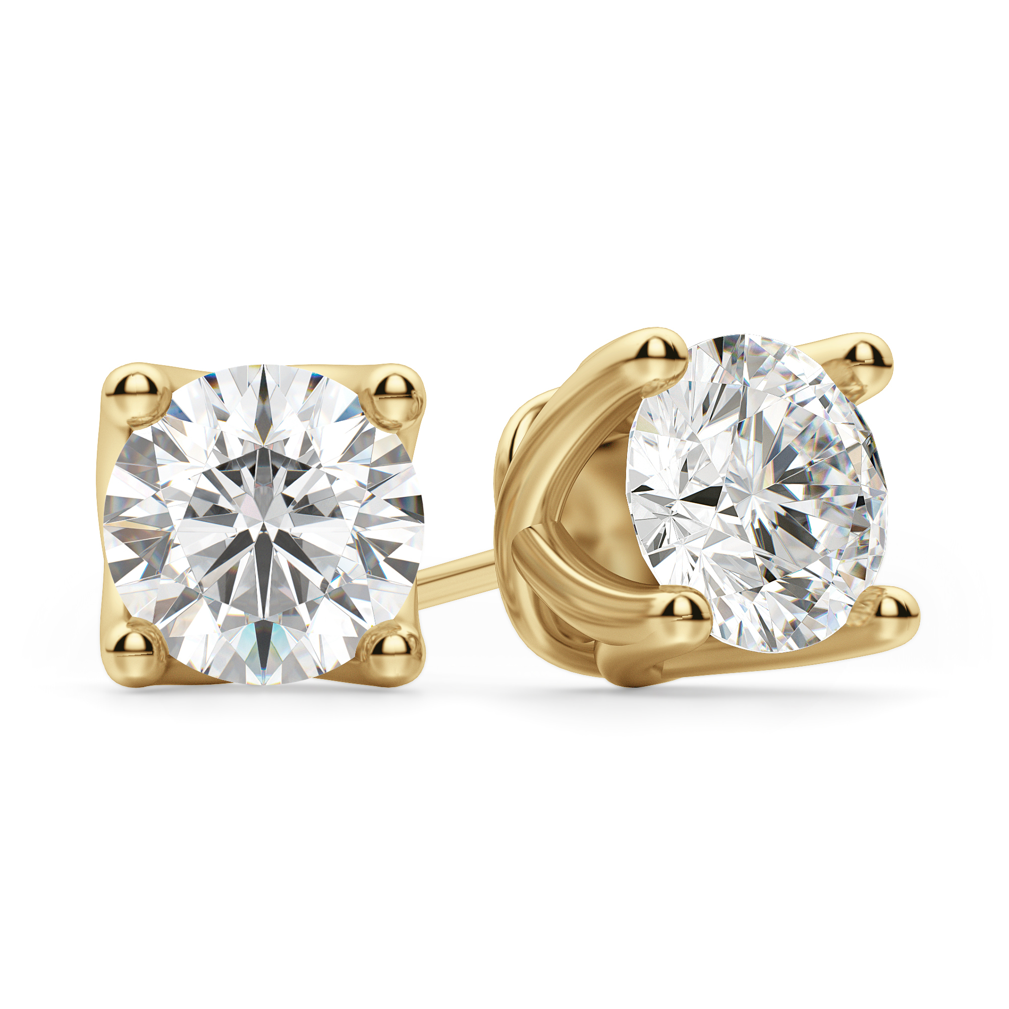 Round Brilliant Cut Stud Earrings, Tension Back, Woven Set 4 Ct. Tw. in White | 14K Yellow Gold by Diamond Nexus