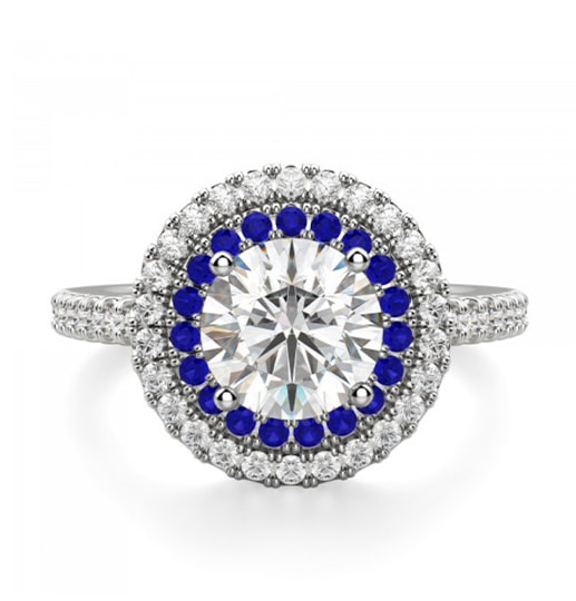 A sapphire halo engagement ring setting