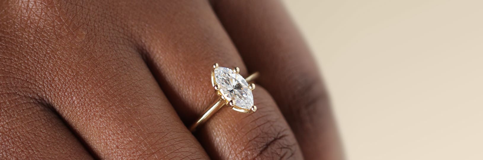 A marquise cut stone in a solitaire setting