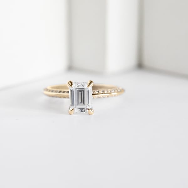 Knife-Edge Accented Emerald Cut Engagement Ring in Yellow Gold