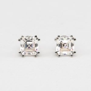 Prong Set, Tension Back Studs With 1.96 Asscher Centers, 14k White Gold default, 14k white gold,,first_image,