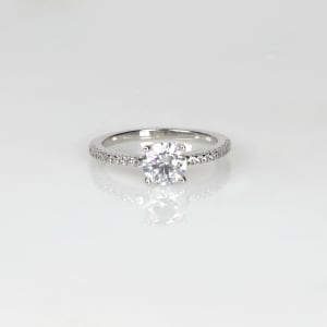 Basket Set Accented Engagement Ring With 1.03 Round Center, Ring Size 7-8, 14K White Gold default,,first_image,