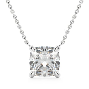 Cushion Cut Claw Prong Necklace default, 14k white gold,,first_image,