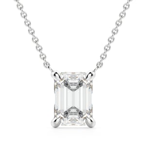 Emerald Cut Claw Prong Necklace default, 14k white gold,,first_image,