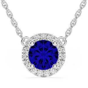 Berlin Round Cut Sapphire Halo Necklace default, 14k white gold, ,second_image,