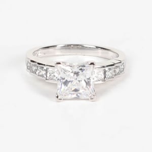 Cinderella Staircase Engagement Ring With 2.40 Princess Center, Ring Size 6.25-7.75, 14K White Gold default,first_image,