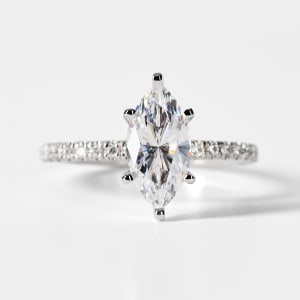 Shared Prong Accented Engagement Ring With 1.62 Marquise Center, Ring Size 6.5, 14K White Gold default,second_image,