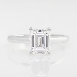 Tapered Classic 4-Prong Engagement Ring With 3.79 Emerald Center, Ring Size 5.5-7, 14K White Gold default,first_image,