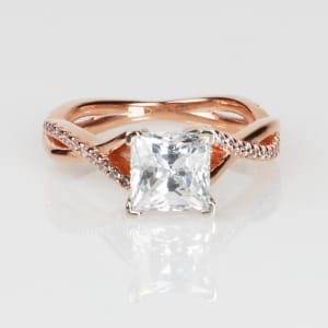 Twisted Accented Engagement Ring With 1.59 Princess Center, Ring Size 6, 14K Rose Gold default,first_image,