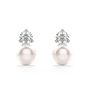 Stacked Pearl Stud Earrings 14k white gold, default,first_image,
