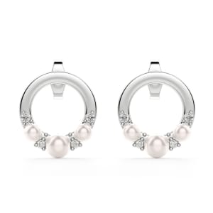 Pearl Accented Hoop Earrings, Sterling Silver default,first_image,