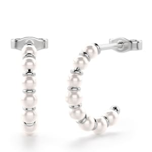 Petite Pearl Hoop Earrings default, 14k white gold, ,
