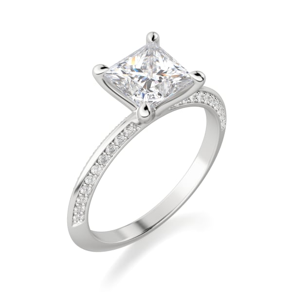 Knife-Edge Accented Princess Cut Engagement Ring in White Gold