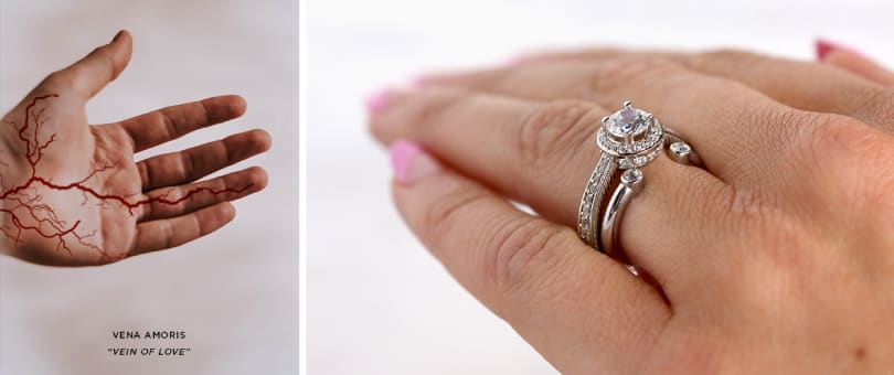 Premium Photo | A woman's hands with a ring on the left hand and a blue  diamond on the right hand.