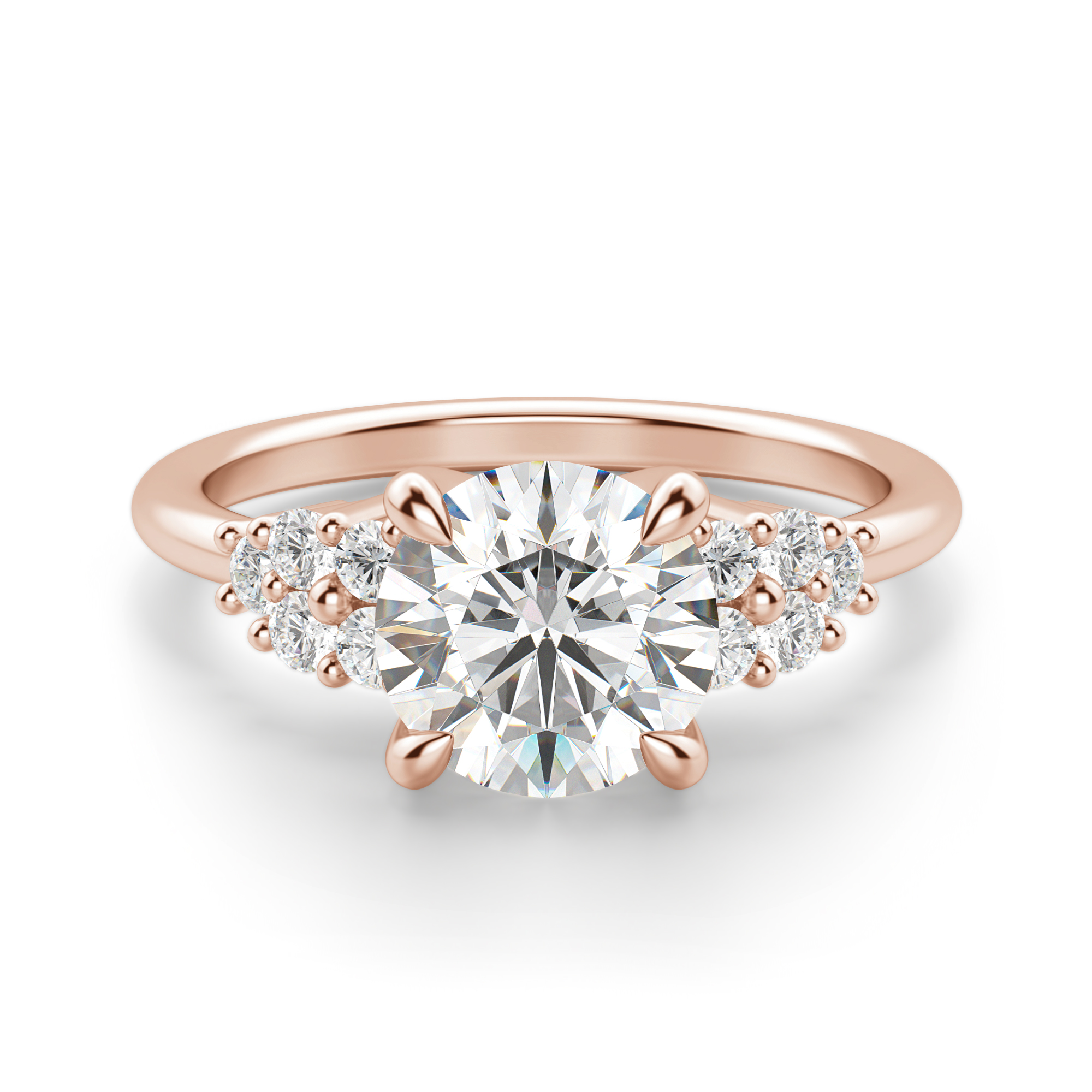 

Moissanite Plumeria Round Brilliant Cut Engagement Ring 2 ½ Ct. DEW Center in White | 14K Rose Gold by Diamond Nexus