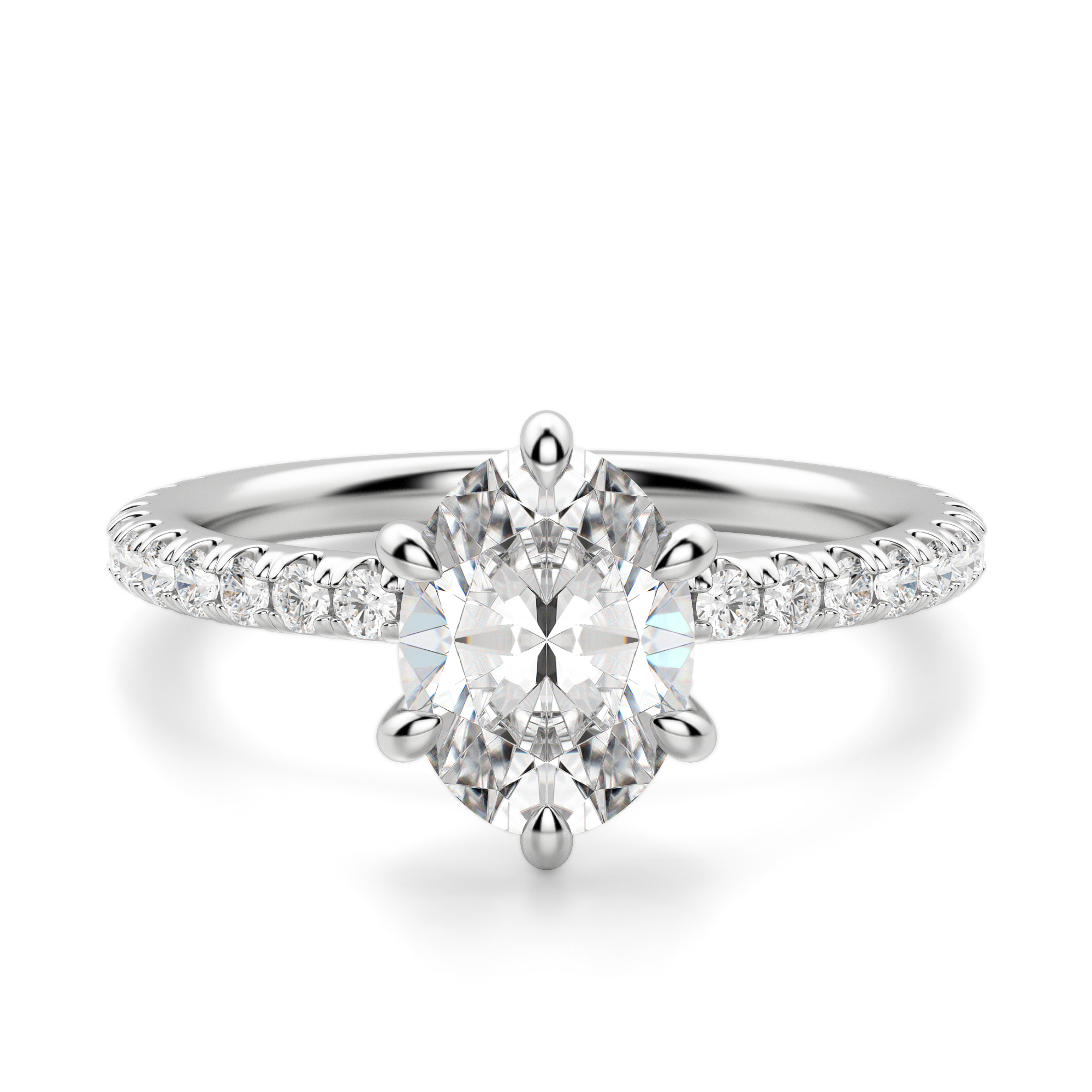 

Moissanite Arezzo Accented Oval cut Engagement Ring 1 Ct. DEW Center in White | Platinum by Diamond Nexus