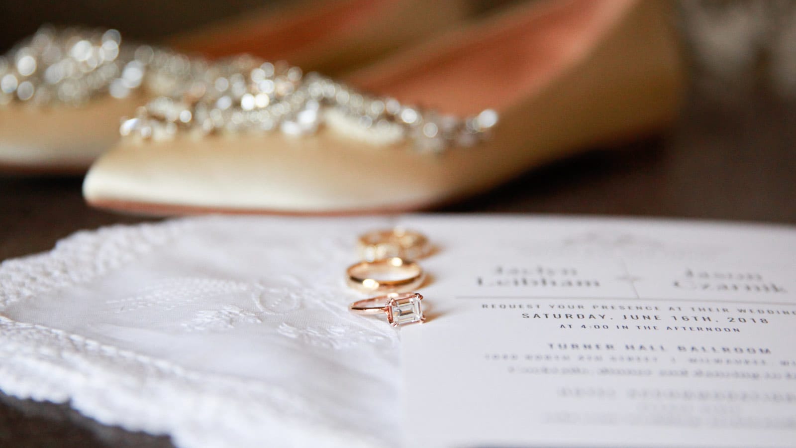 A bride and groom's wedding ring set from Diamond Nexus.