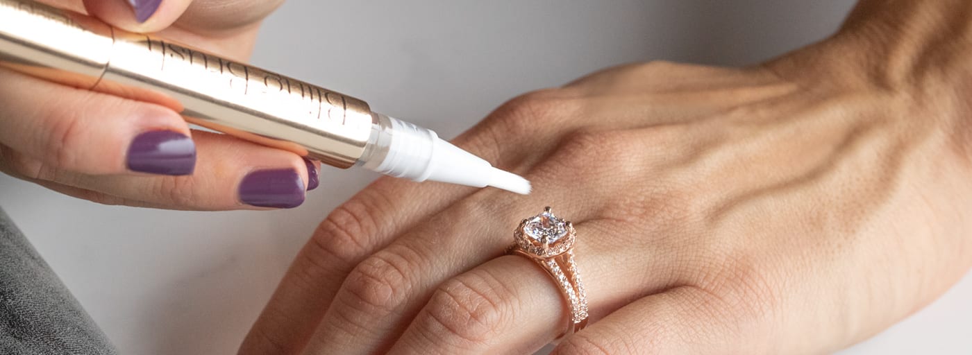 A Diamond Nexus engagement ring being cleaned with special jewelry cleaner