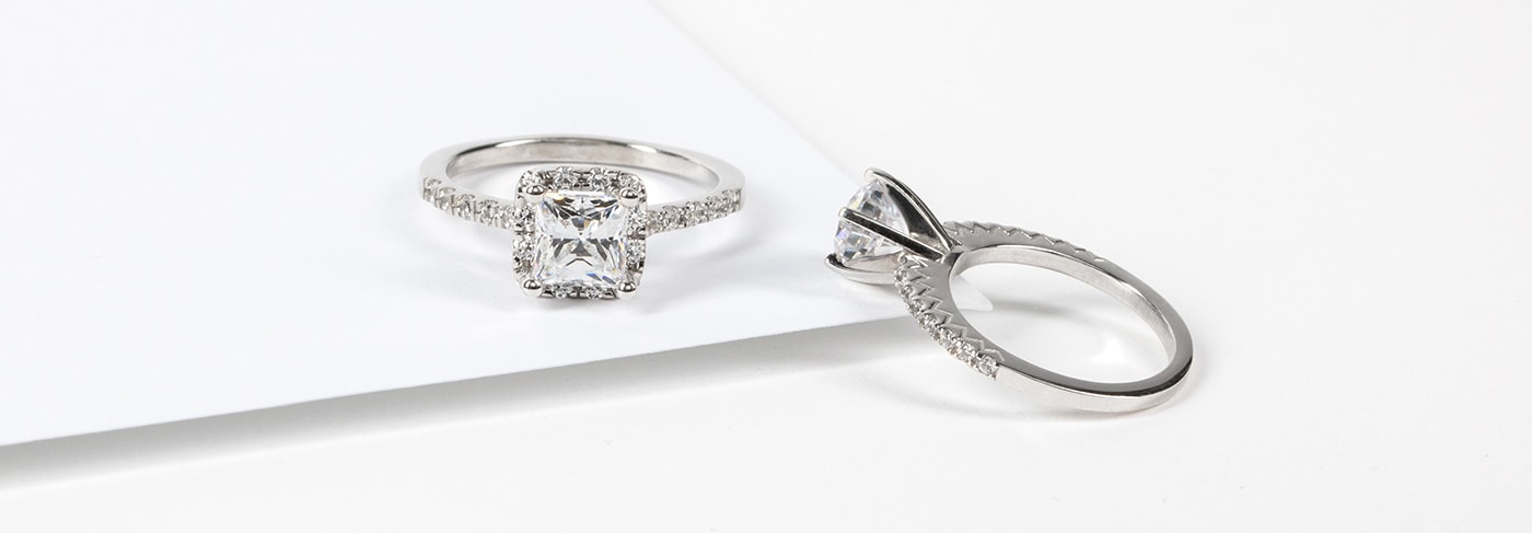 Diamond Nexus engagement rings featuring lab created diamond simulants