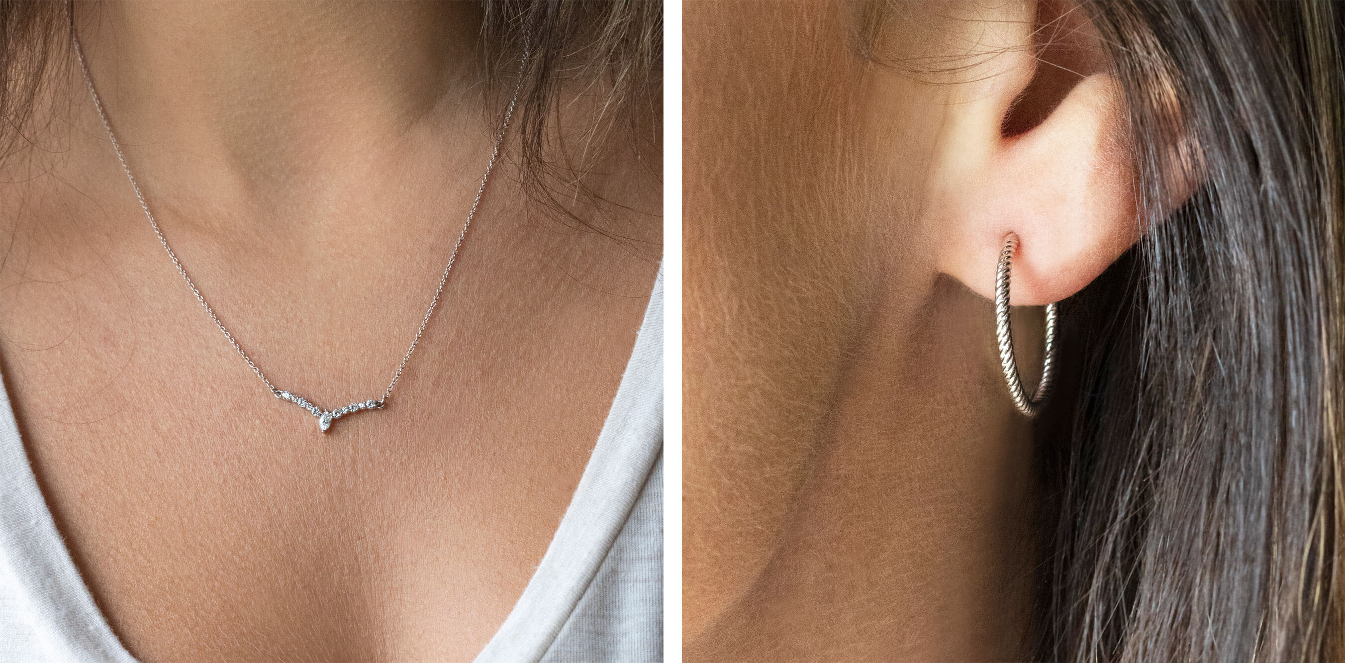 Laurel Necklace and Twisted Rope Hoop Earrings from Diamond Nexus.