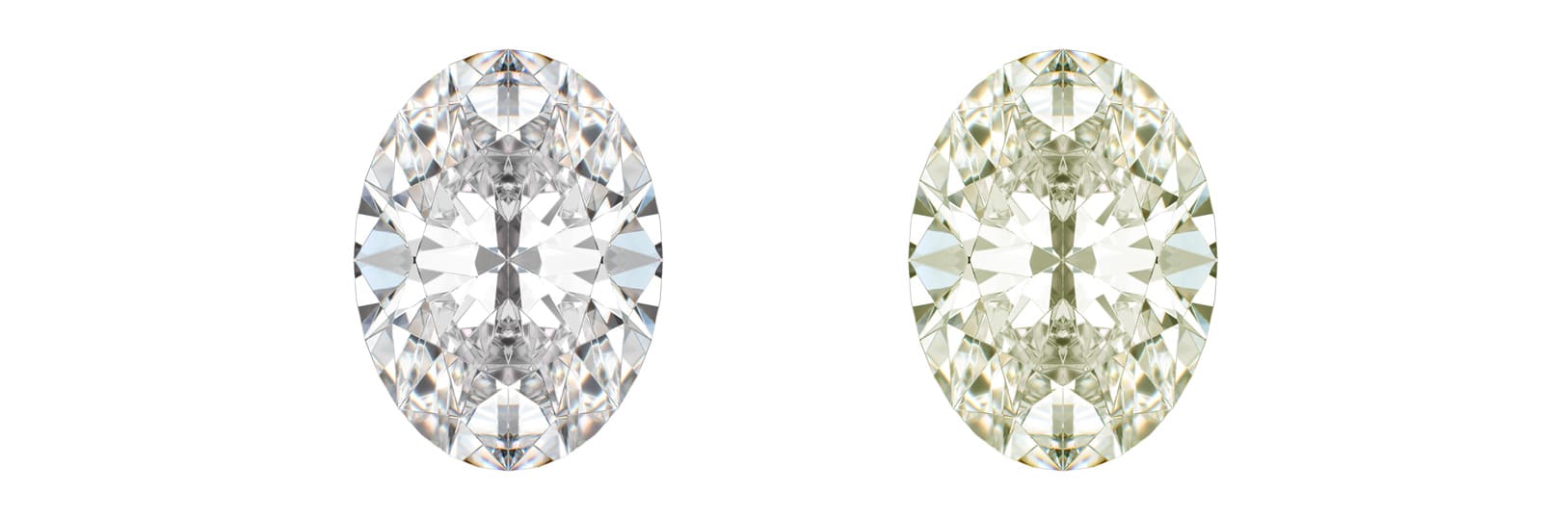 Two oval cut diamonds compared side by side