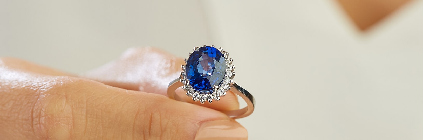 A halo sapphire engagement ring