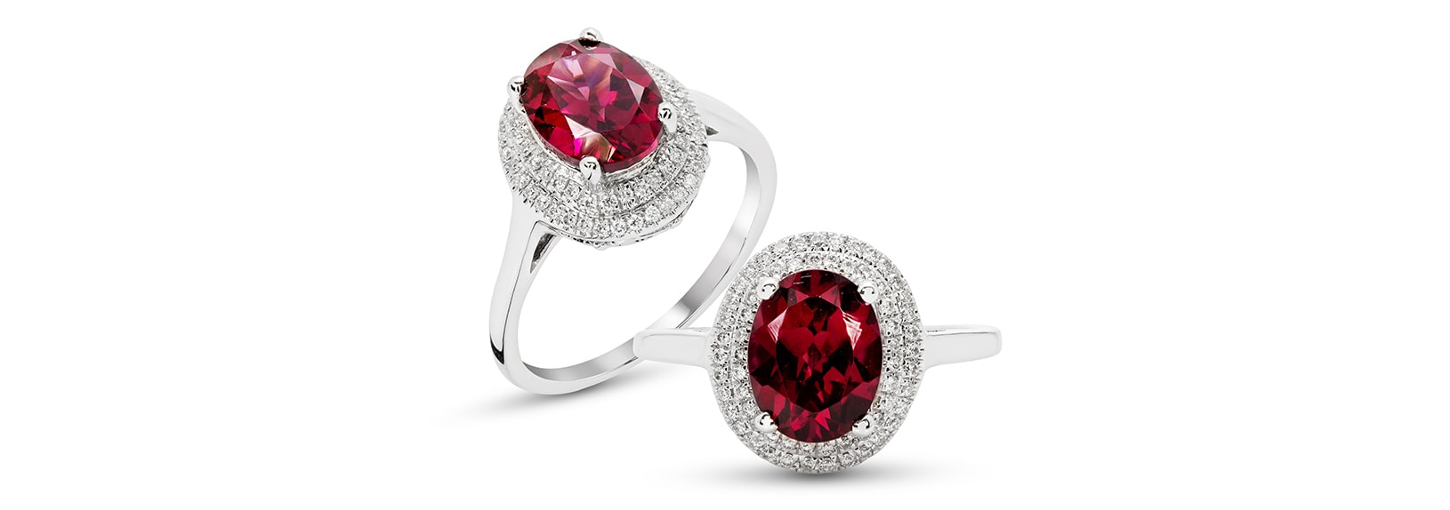 Garnet engagement rings in a halo setting